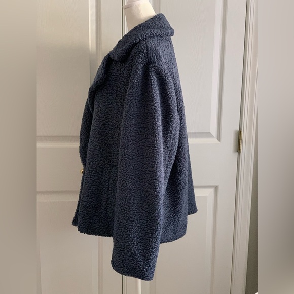 LAUREN CONRAD Women’s Dark Slate Blue Pink Long Sleeve Shaggy Moto Jacket - Picture 6 of 12